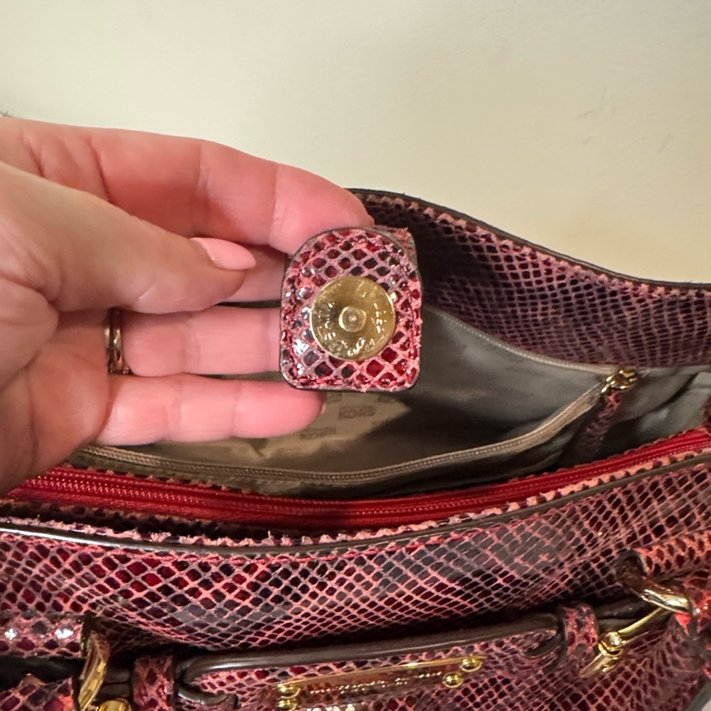 Michael Kors Large Red & Black Python Embossed Leather Satchel - Gold HW - Picture 10 of 16